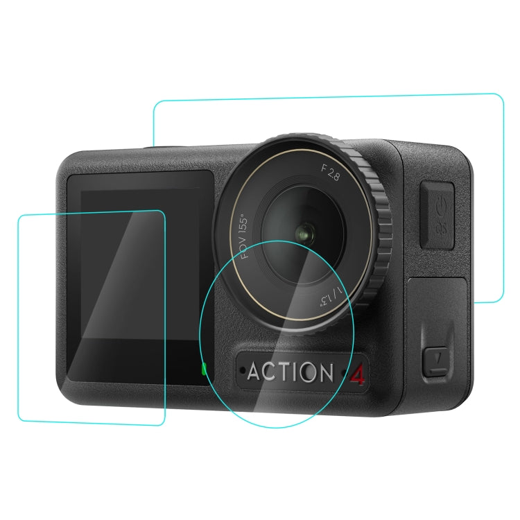 For DJI Osmo Action 4 PULUZ 3-in-1 Lens Front and Back Screen Tempered Glass Explosion-proof Film  - Transparent