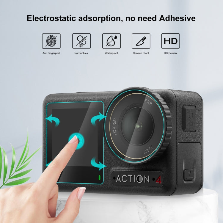 For DJI Osmo Action 4 PULUZ 3-in-1 Lens Front and Back Screen Tempered Glass Explosion-proof Film  - Transparent