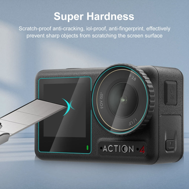 For DJI Osmo Action 4 PULUZ 3-in-1 Lens Front and Back Screen Tempered Glass Explosion-proof Film  - Transparent