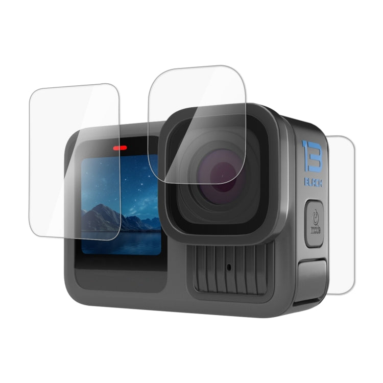 For GoPro HERO13 Black PULUZ 3 in 1 Lens and Front  Back Screen 9H 2.5D Tempered Glass Film  - Transparent