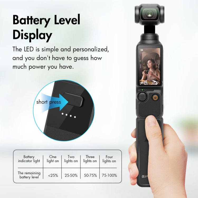 For DJI Osmo Pocket 4 / 3 PULUZ High-Capacity 2800mAh Battery Grip  - Black