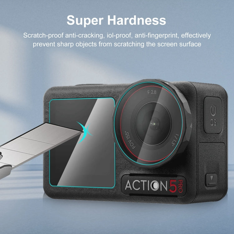 For DJI Osmo Action 5 Pro PULUZ 3-in-1 Lens Front and Back Screen Tempered Glass Explosion-proof Film  - Transparent