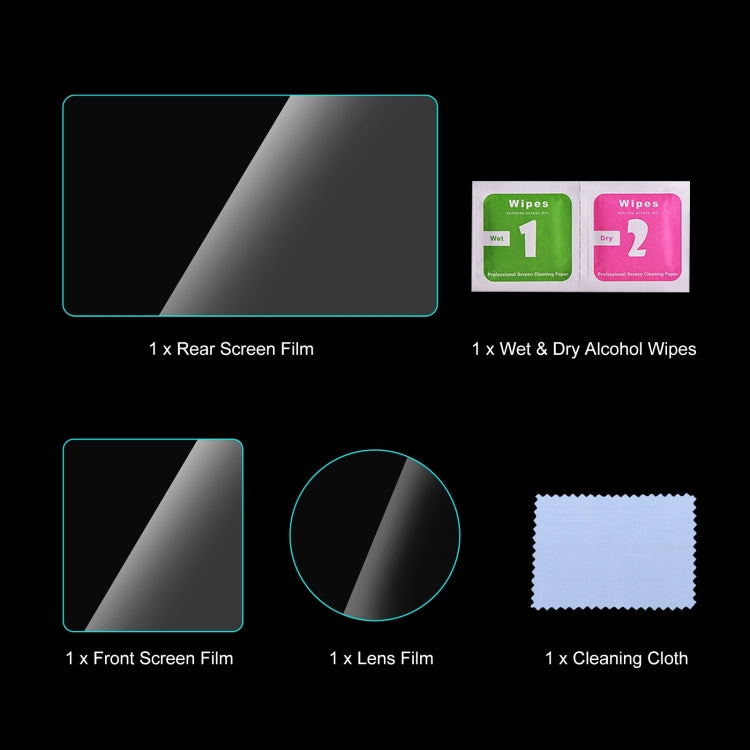 For DJI Osmo Action 5 Pro PULUZ 3-in-1 Lens Front and Back Screen Tempered Glass Explosion-proof Film  - Transparent
