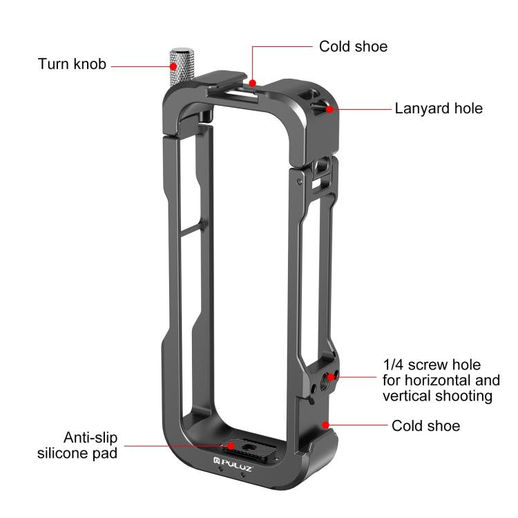 For Insta360 X4 PULUZ Metal Protective Cage Rig Housing Frame with Lens Cover  - Black
