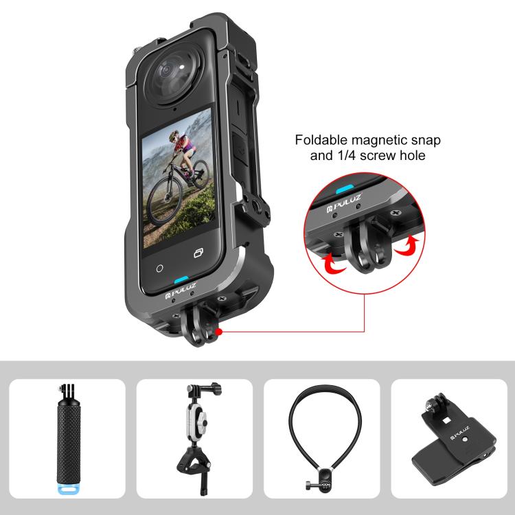 For Insta360 X4 PULUZ Metal Protective Cage Rig Housing Frame with Lens Cover  - Black