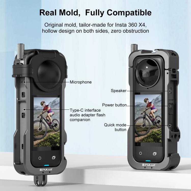 For Insta360 X4 PULUZ Metal Protective Cage Rig Housing Frame with Lens Cover  - Black