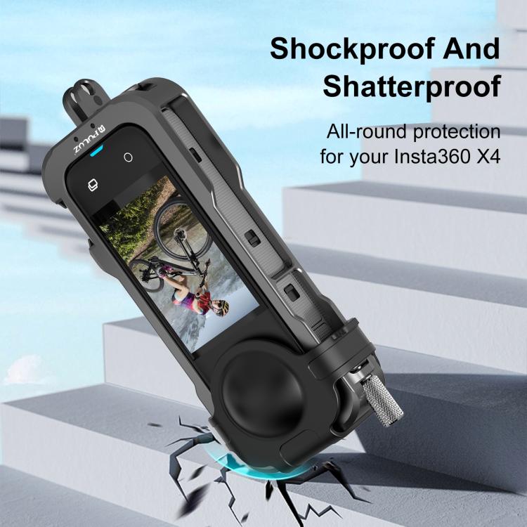 For Insta360 X4 PULUZ Metal Protective Cage Rig Housing Frame with Lens Cover  - Black