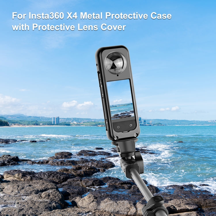 For Insta360 X4 PULUZ Metal Protective Cage Rig Housing Frame with Lens Protector  - Black