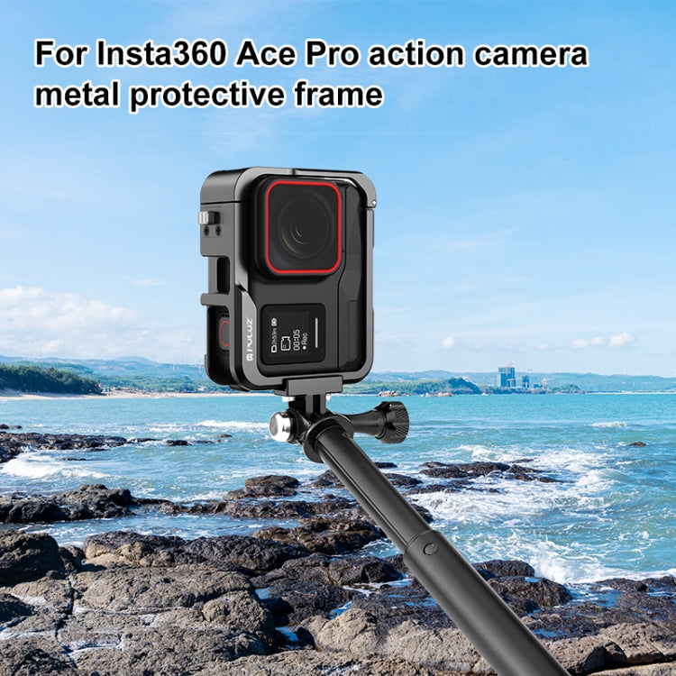 For Insta360 Ace Pro PULUZ Metal Protective Cage Adapter Frame  - Black