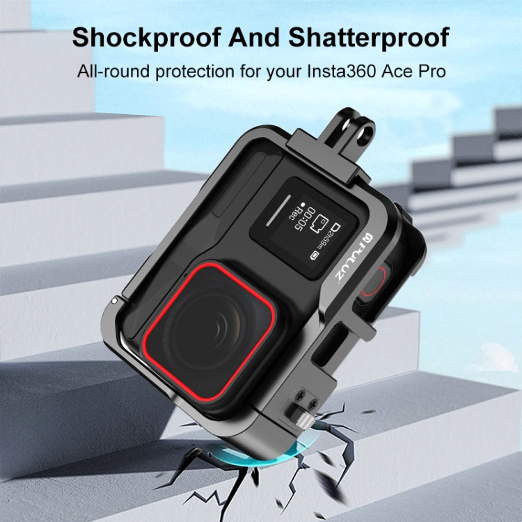 For Insta360 Ace Pro PULUZ Metal Protective Cage Adapter Frame  - Black