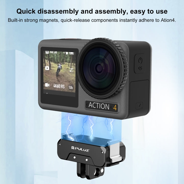 For DJI Osmo Action 5 Pro / 4 / 3 / Osmo 360 PULUZ Magnetic Quick Release Metal Base  - Black