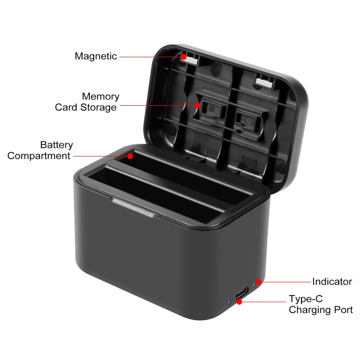 For Insta360 X4 PULUZ Battery Charging Box Battery & Memory Card Storage Case  - Black