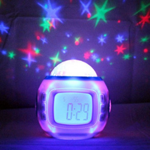 Music and Starry Sky Calendar Clock with Date / Week / Temperature / Music / Dynamic Projection of Colored Starry Sky / Ararm / Countdown  Function (UI-1038)(White)