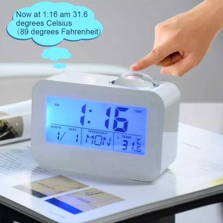 Sound Controlled Talking Time Projection Clock with Calendar and Temperature LCD Display(White)