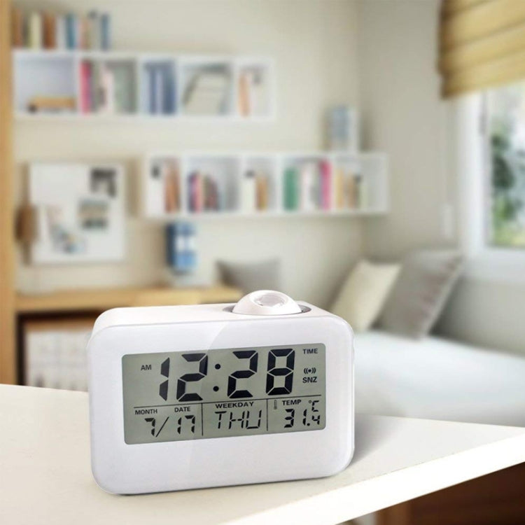 Sound Controlled Talking Time Projection Clock with Calendar and Temperature LCD Display(White)