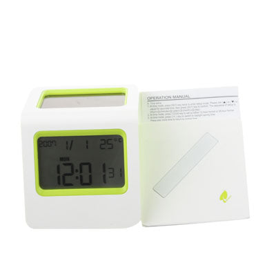 Large Screen Solar Clock with Stand / Thermometer / Calendar / Alarm