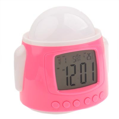Android Robot Colorful Music Starry Star Sky Projection Alarm Clock(Pink)