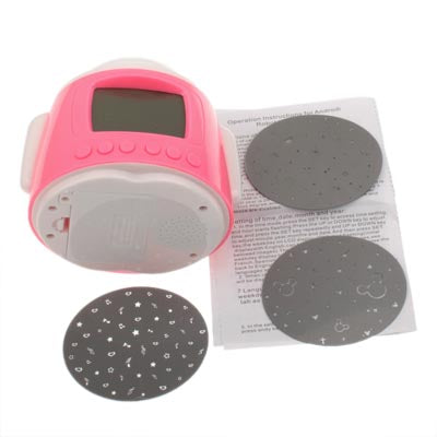 Android Robot Colorful Music Starry Star Sky Projection Alarm Clock(Pink)