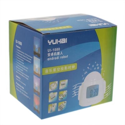 Android Robot Colorful Music Starry Star Sky Projection Alarm Clock(Pink)