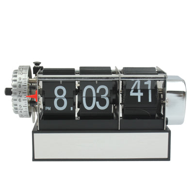 Skeleton Metal Digital Auto Flip 3 Pages Clock Desktop with Decorative Clock Alarm Clock- Internal Gear Operated (Size: 165x80x60mm)(Black)