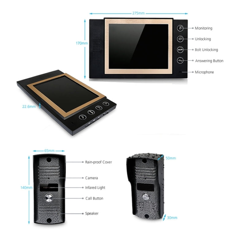DP-889 8.0 inch Ultra-thin TFT Screen Video Door Phone DoorBell Intercom System 700TVL Camera, Support Night Vision