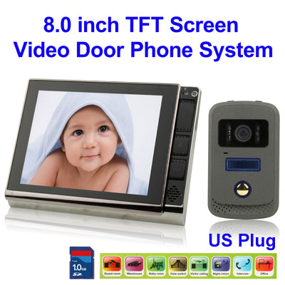 8.0 inch HD TFT LCD Screen Hands Free Color Video Door Phone System, with Digital Photo Frame and Infrared Night-vision Function, Support SD Card (Max 16GB)