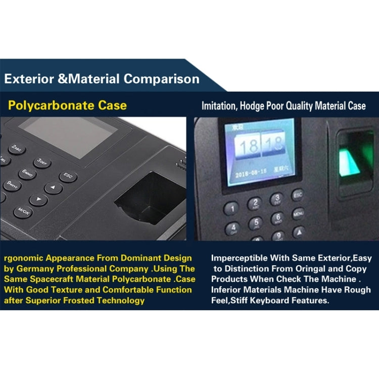 A9-TB 2.8 inch Color TFT Screen Backup Battery Fingerprint & RFID Time Attendance with TCP/IP & Access Control, USB Communication Office Time Attendance Clock