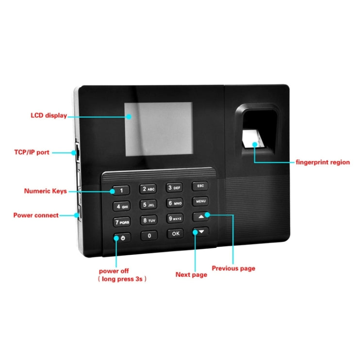 A9-TB 2.8 inch Color TFT Screen Backup Battery Fingerprint & RFID Time Attendance with TCP/IP & Access Control, USB Communication Office Time Attendance Clock