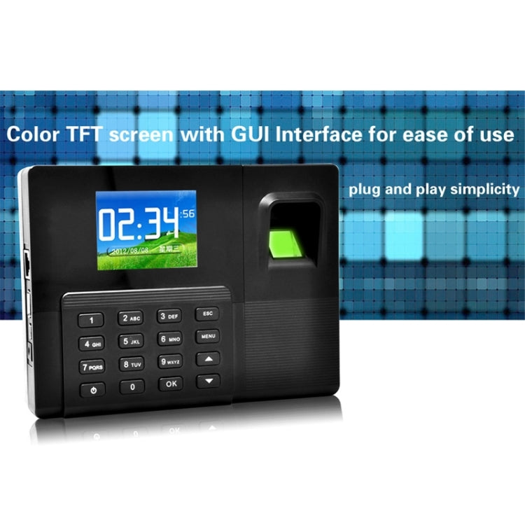 A9-TB 2.8 inch Color TFT Screen Backup Battery Fingerprint & RFID Time Attendance with TCP/IP & Access Control, USB Communication Office Time Attendance Clock