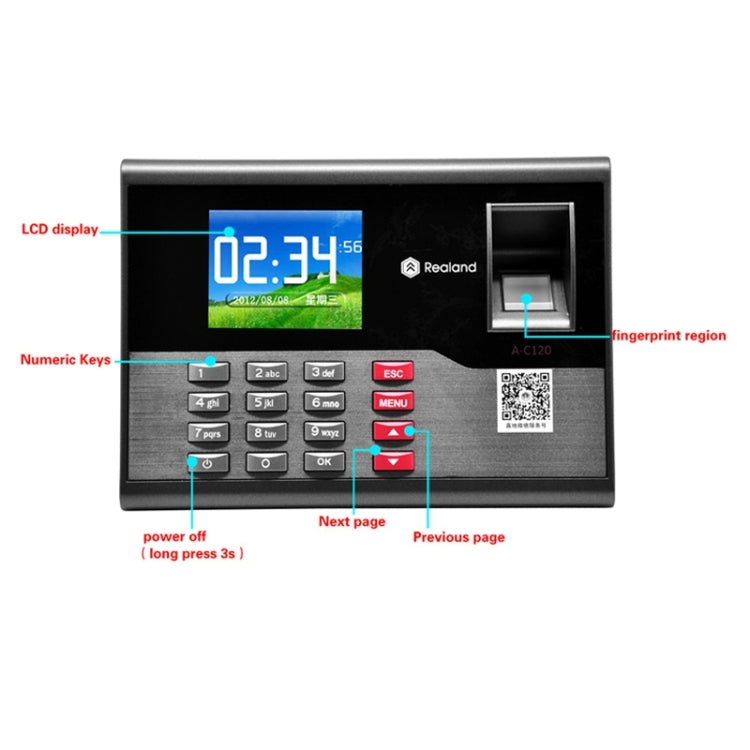 A-C120 2.8 inch Color TFT Screen Fingerprint & RFID Time Attendance, USB Communication Office Time Attendance Clock