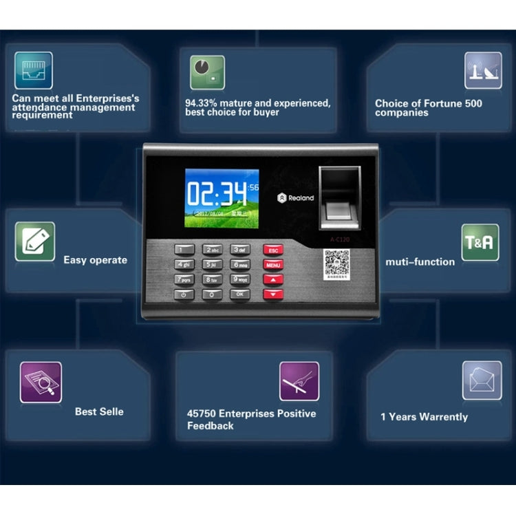 A-C120 2.8 inch Color TFT Screen Fingerprint & RFID Time Attendance, USB Communication Office Time Attendance Clock