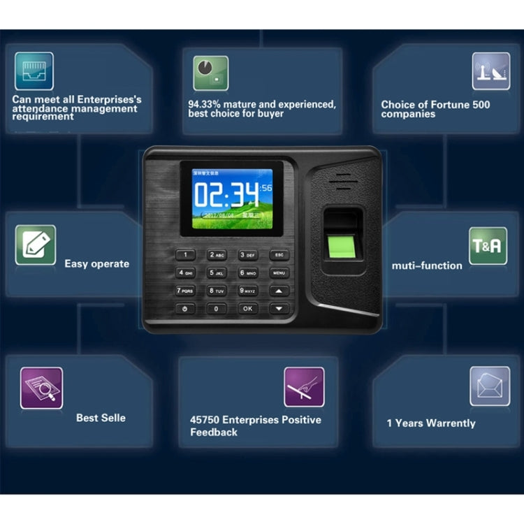 A-F260 2.8 inch Color TFT Screen Fingerprint & RFID Time Attendance, USB Communication Office Time Attendance Clock