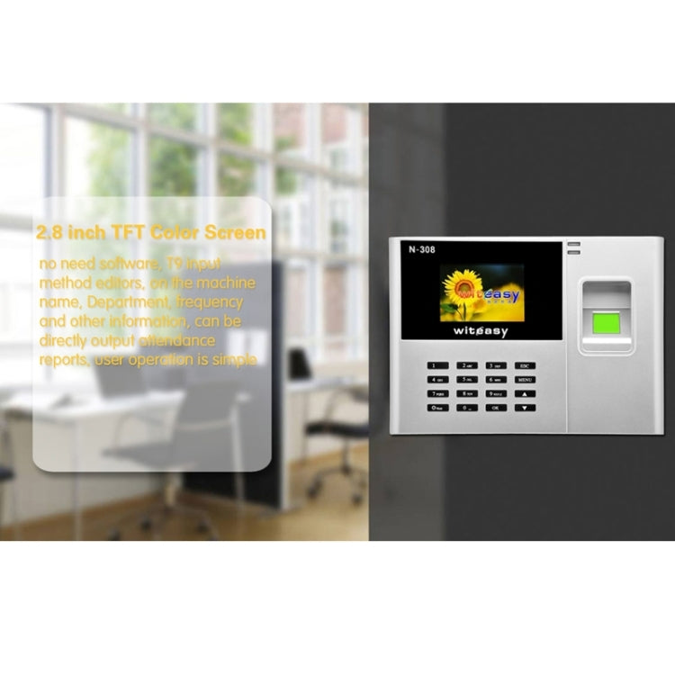 N-308 2.8 inch Color TFT Screen Fingerprint Time Attendance, USB Communication Office Time Attendance Clock