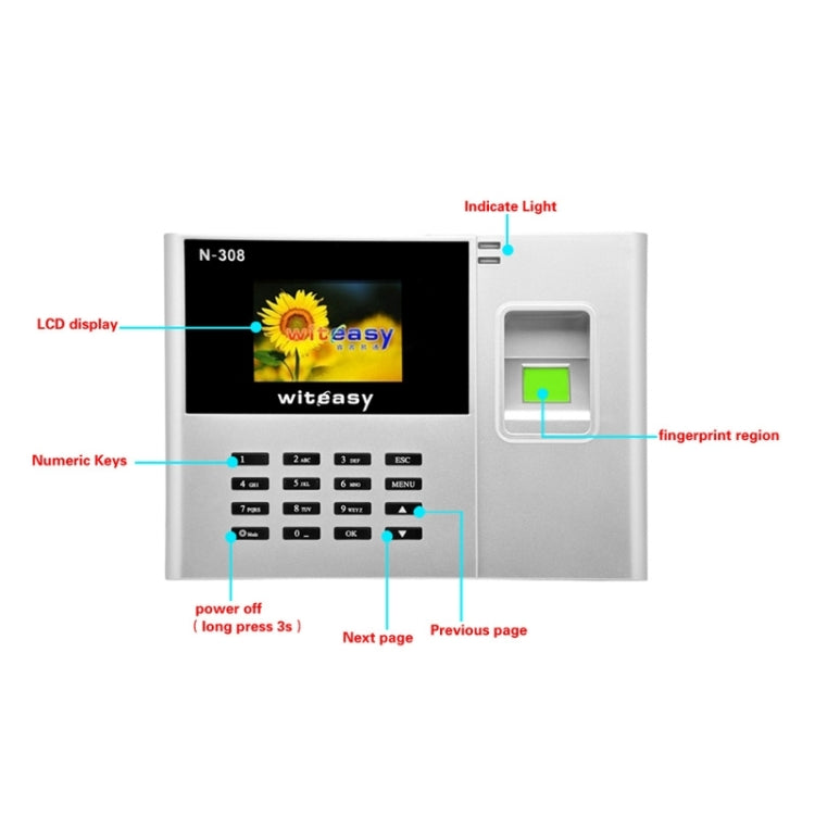 N-308 2.8 inch Color TFT Screen Fingerprint Time Attendance, USB Communication Office Time Attendance Clock