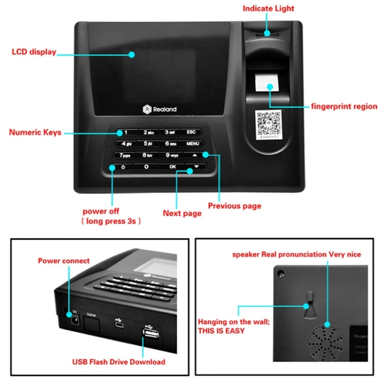 ZDC20 2.8 inch Color TFT Screen Fingerprint Time Attendance, USB Communication Office Time Attendance Clock