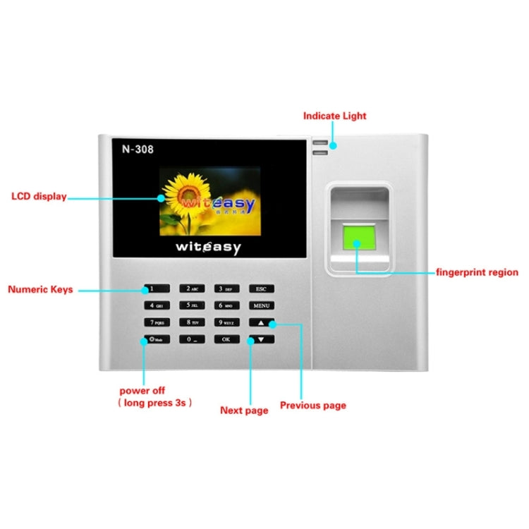 N-308-T 2.8 inch Color TFT Screen Fingerprint Time Attendance, TCP/IP Communication Office Time Attendance Clock