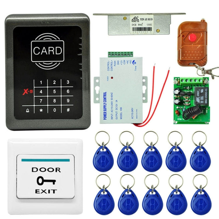 MJPT001 Door Access Control System Kits + Strike Door Lock + 10 ID Keyfobs + Power Supply + Exit Button + Remote Controller