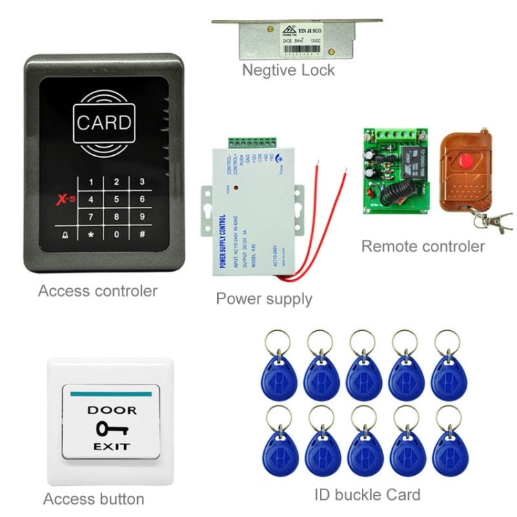 MJPT001 Door Access Control System Kits + Strike Door Lock + 10 ID Keyfobs + Power Supply + Exit Button + Remote Controller