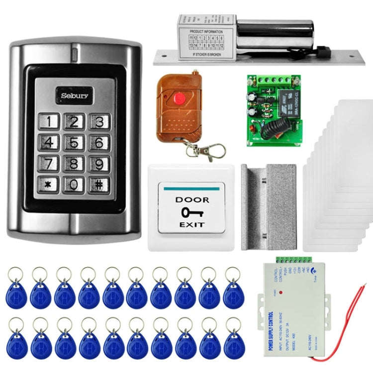 MJPT010 Door Access Control System Kits + Electric Lock + 20 ID Keyfobs + 10 ID Cards + Power Supply + Door Bell + Remote Controller