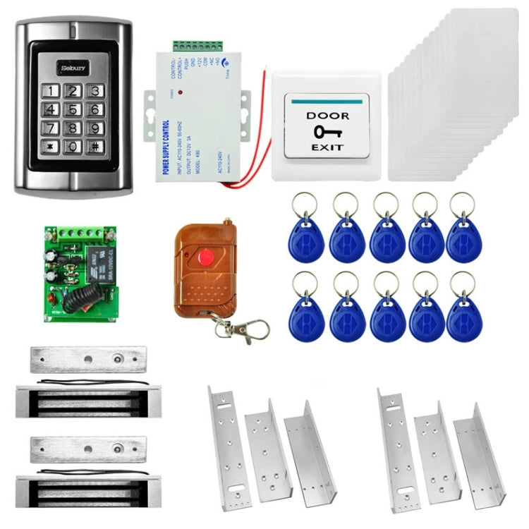 MJPT014 Door Access Control System Kits + 2 x Magnetic Lock + 10 ID Keyfobs + 10 ID Cards + Power Supply + Exit Button + Remote Controller