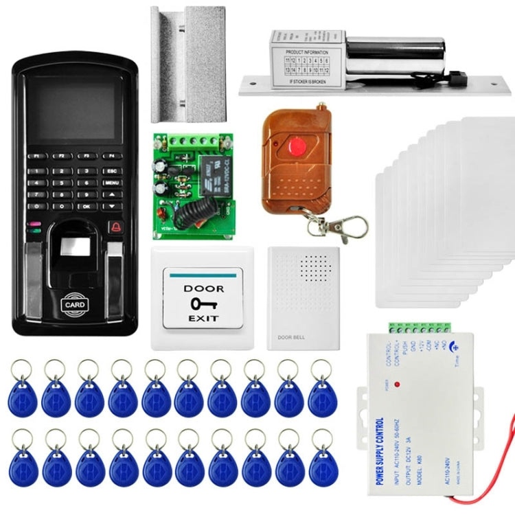 MJPT103 Fingprint & Password Access Control System Kits + Electric Lock + 20 ID Keyfobs + 10 ID Cards + Power Supply + Door Bell + Exit Button + Remote Controller