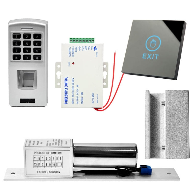 MJPT105 Fingprint & Password Access Control System Kits + Electric Lock + Power Supply + Touch Exit Button