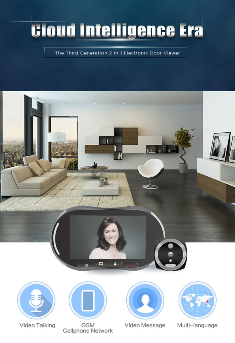 YB-50BG 4.63 inch Screen 1.0MP DANMINI Smart GSM Intercom Door Peephole Viewer, MTK 6260 ARM7 Core, Support TF Card & Night Vision