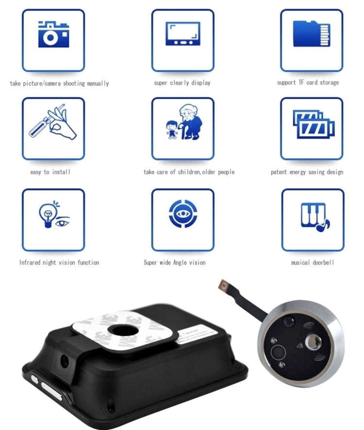 YB-35HD-M 3.5 inch Screen Mutiple Function Smart Door Peephole Viewer, 1.3MP Sensor Camera, Support Auto-Snapping & Night Vision