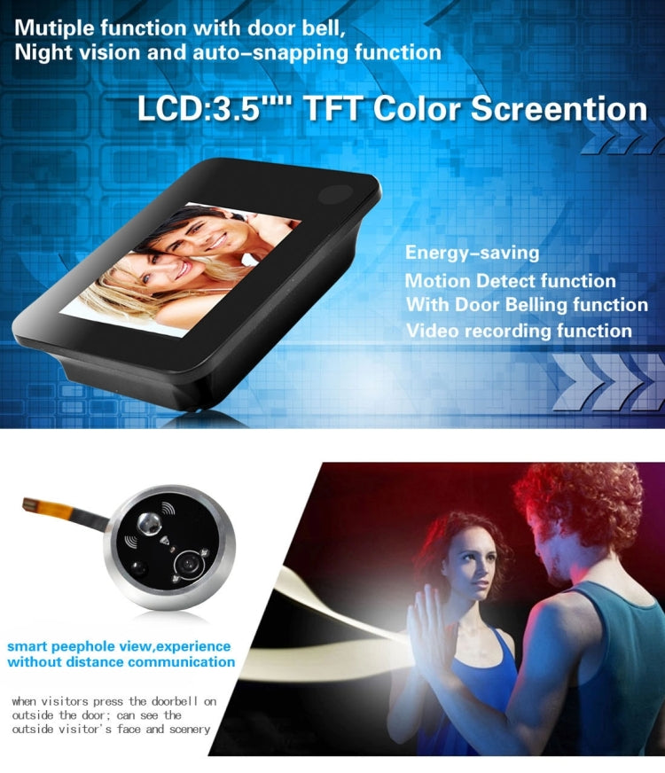 YB-35HD-M 3.5 inch Screen Mutiple Function Smart Door Peephole Viewer, 1.3MP Sensor Camera, Support Auto-Snapping & Night Vision