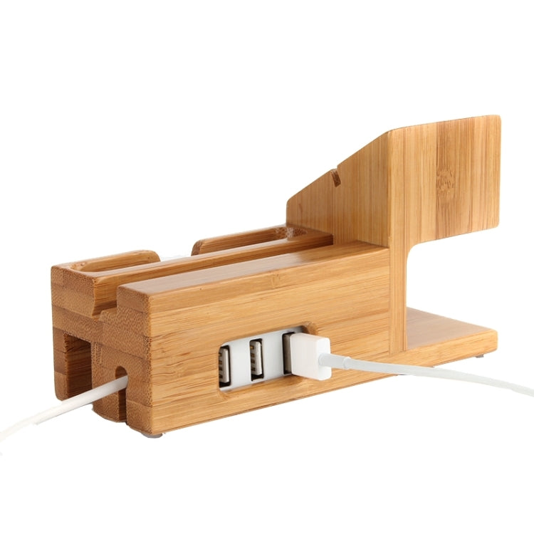 2 in 1 Bamboo Wooden Charger Holder with USB Cable for Apple Watch 38mm & 42mm / iPhone 6 & 6 Plus / iPhone 5 & 5S & 5C