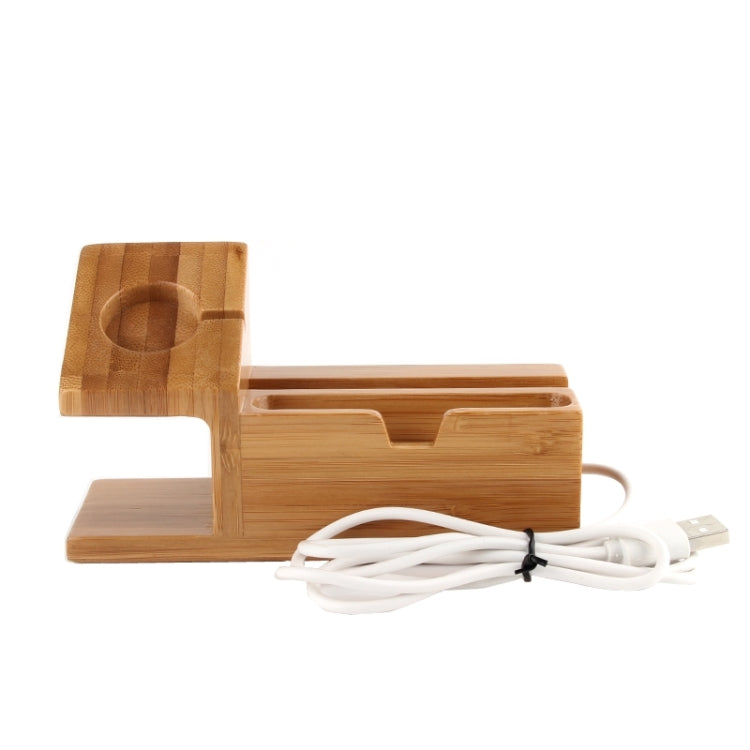2 in 1 Bamboo Wooden Charger Holder with USB Cable for Apple Watch 38mm & 42mm / iPhone 6 & 6 Plus / iPhone 5 & 5S & 5C