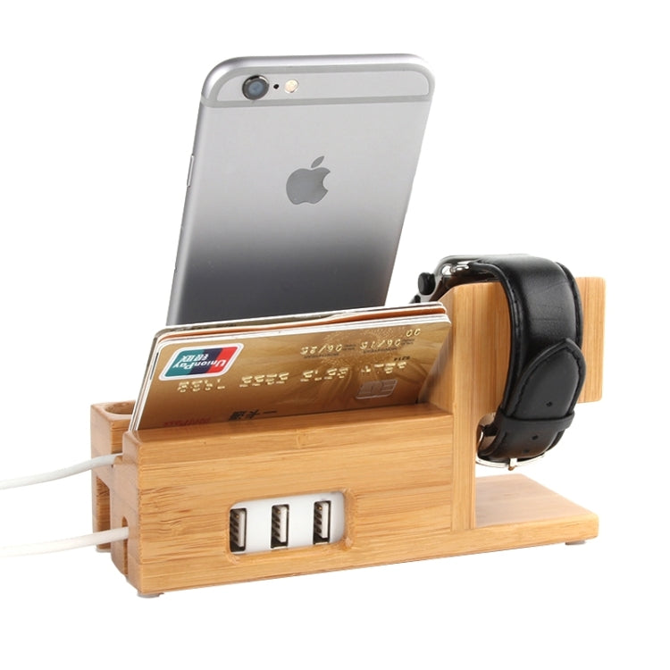 2 in 1 Bamboo Wooden Charger Holder with USB Cable for Apple Watch 38mm & 42mm / iPhone 6 & 6 Plus / iPhone 5 & 5S & 5C