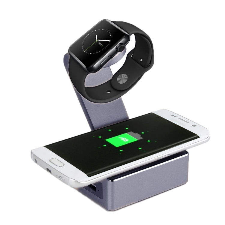 Metal Holder for Apple Watch 38mm & 42mm with Wireless Charger & Power Bank, Wireless Charger for Galaxy S6 / S6 edge / S6 edge Plus / Note 5, Apple Watch Charging Cable Not Included