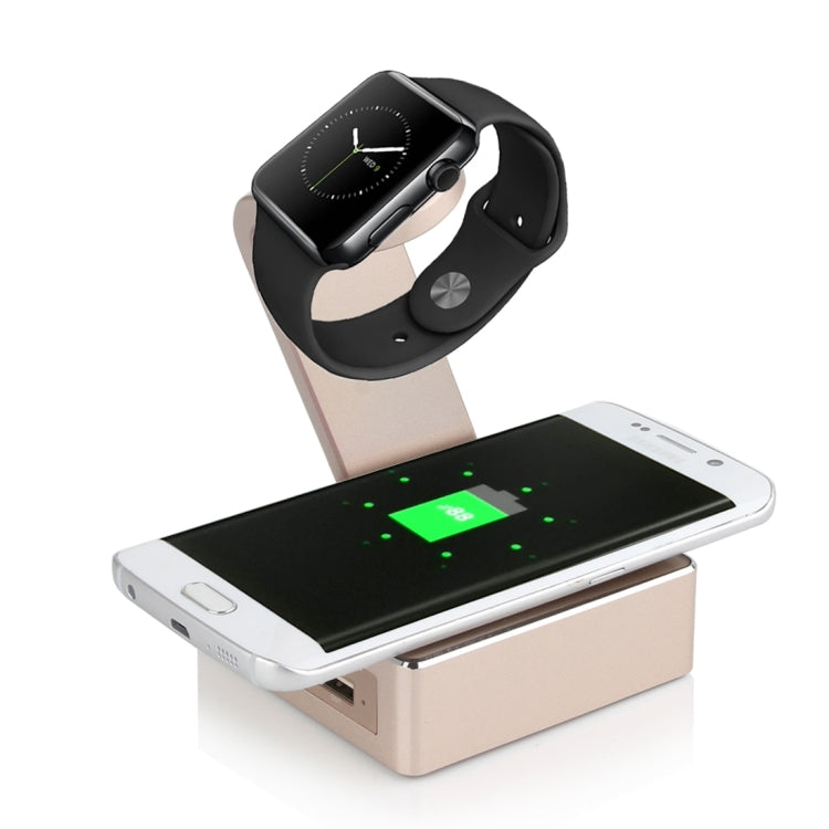 Metal Holder for Apple Watch 38mm & 42mm with Wireless Charger & Power Bank, Wireless Charger for Galaxy S6 / S6 edge / S6 edge Plus / Note 5, Apple Watch Charging Cable Not Included